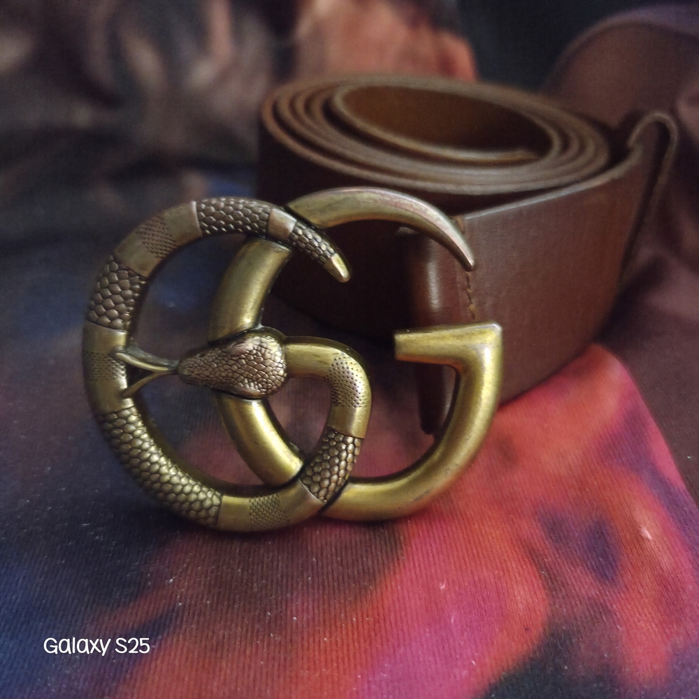 Gucci Brown Belt with Gold Snake Buckle